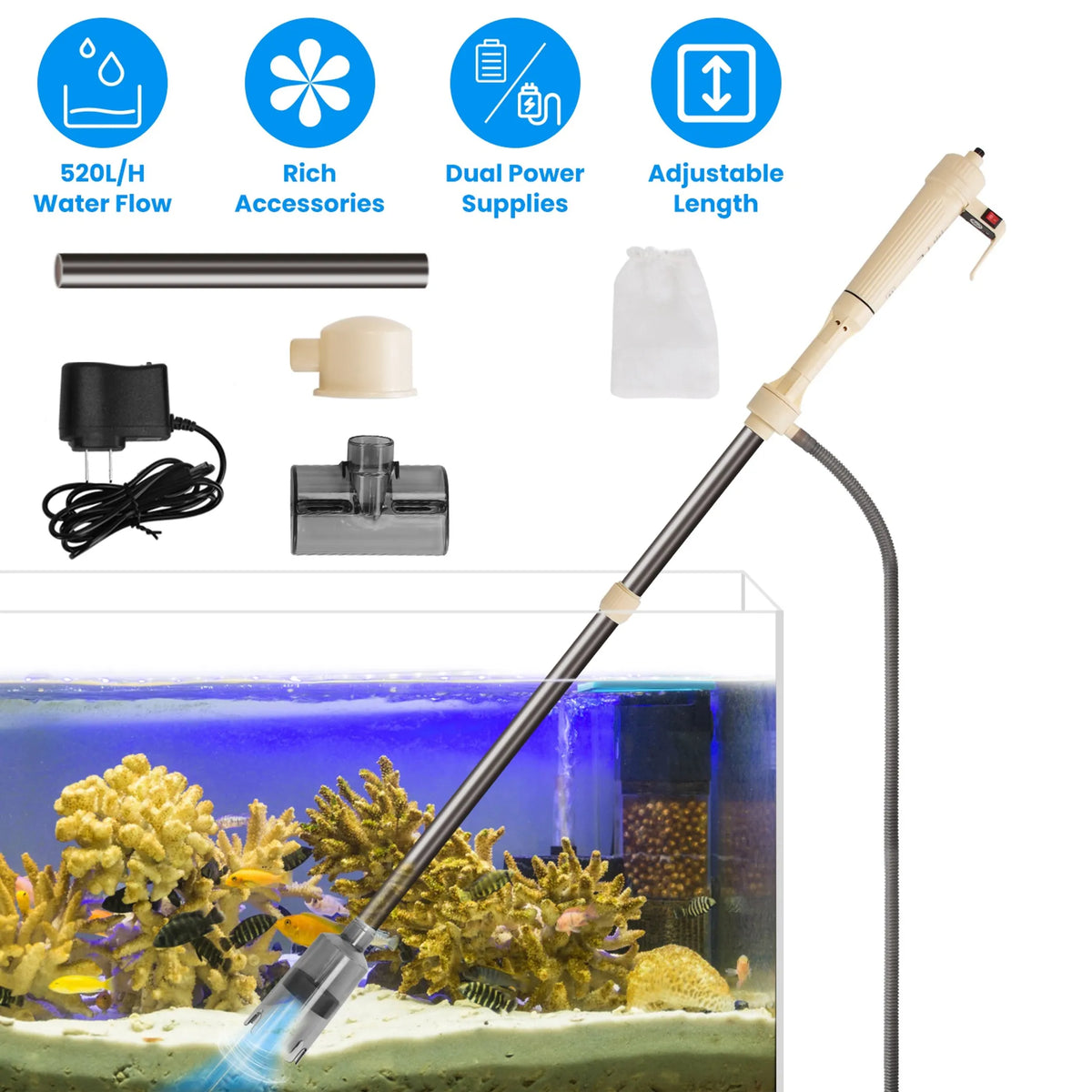Electric Aquarium Gravel Cleaner and Water Change Kit