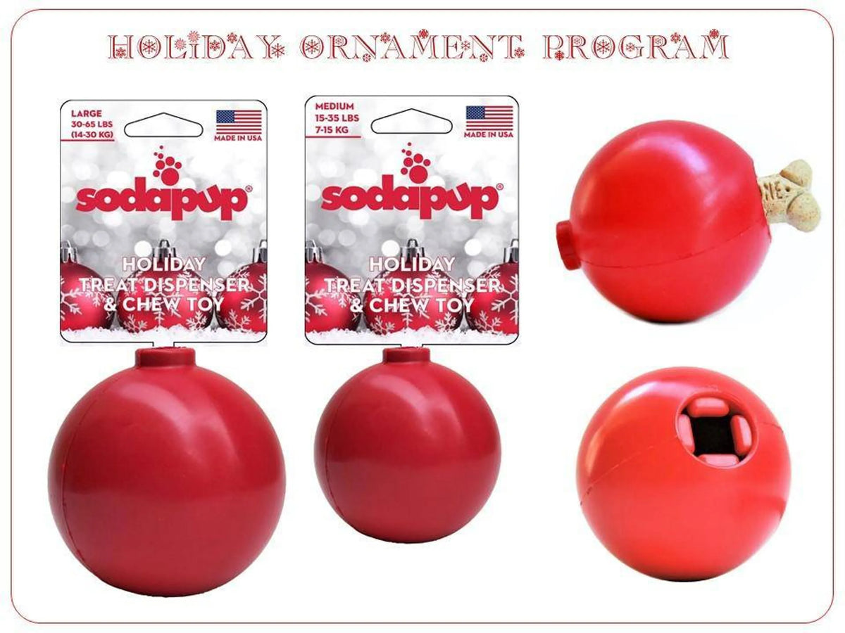 SodaPup Christmas Ornament Treat Dispenser Toy, Durable Rubber