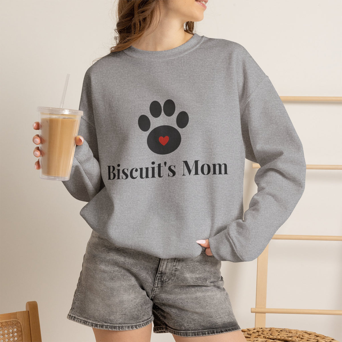 Personalized Dog Mom Sweatshirt with Pet Name - Paw Print Crewneck