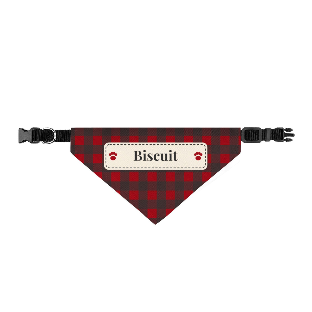 Personalized Dog Bandana with Name - Buffalo Plaid Holiday Pet Bandana, Clip-On Collar Slide