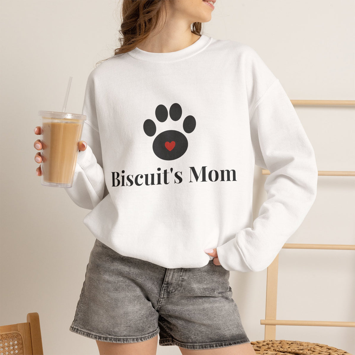 Personalized Dog Mom Sweatshirt with Pet Name - Paw Print Crewneck