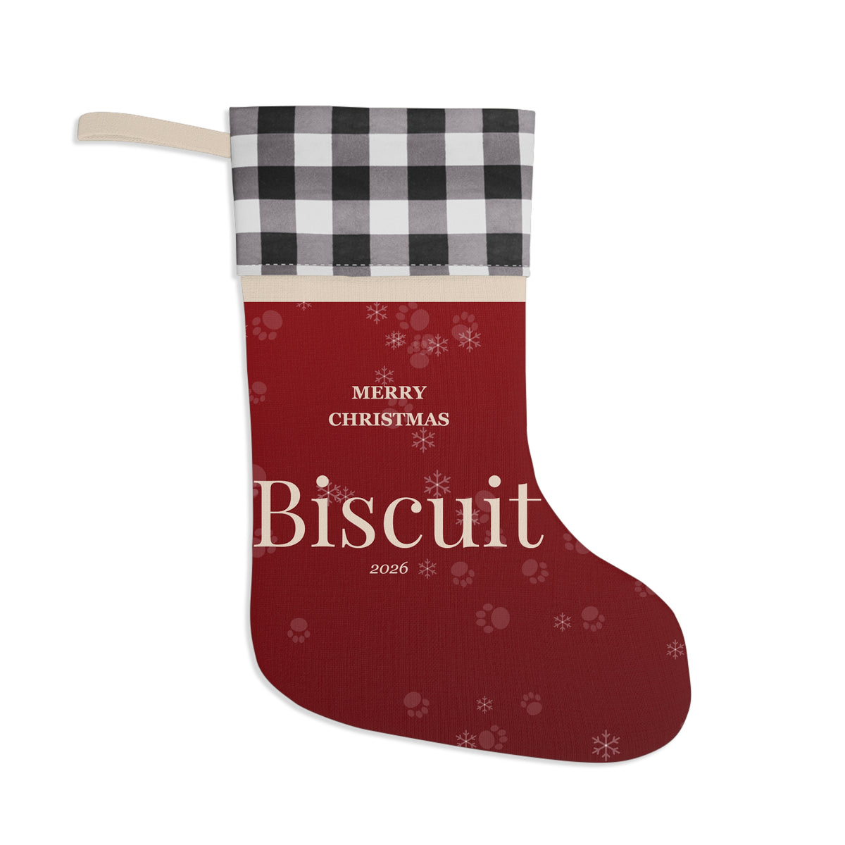 Personalized Pet Christmas Stocking - Custom Dog or Cat Name, Buffalo Plaid Cuff