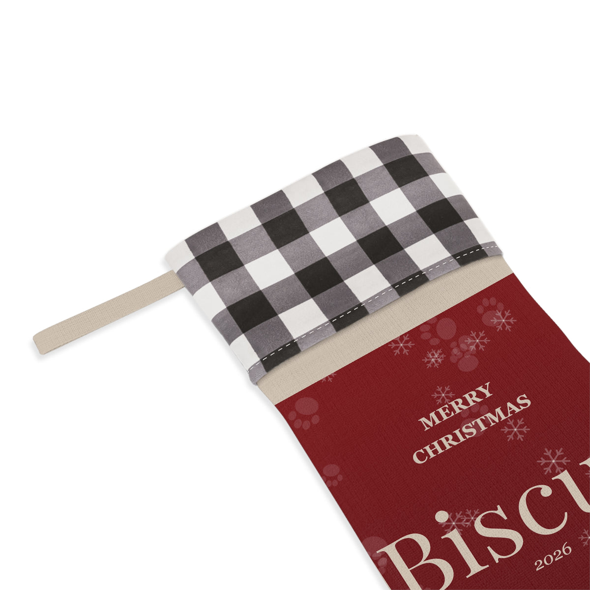 Personalized Pet Christmas Stocking - Custom Dog or Cat Name, Buffalo Plaid Cuff
