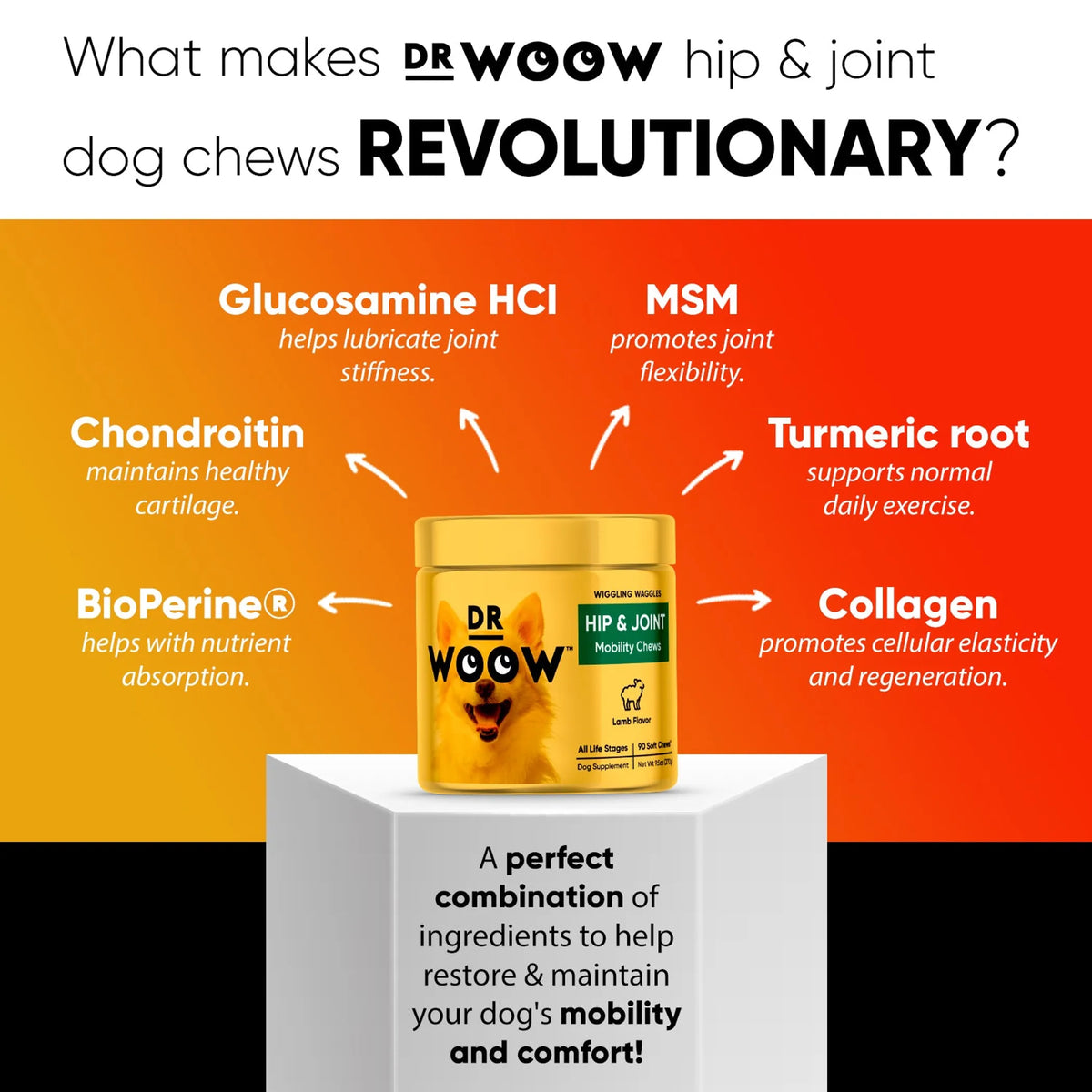 Dr Woow Hip & Joint Soft Chews for Dogs, Glucosamine & Chondroitin