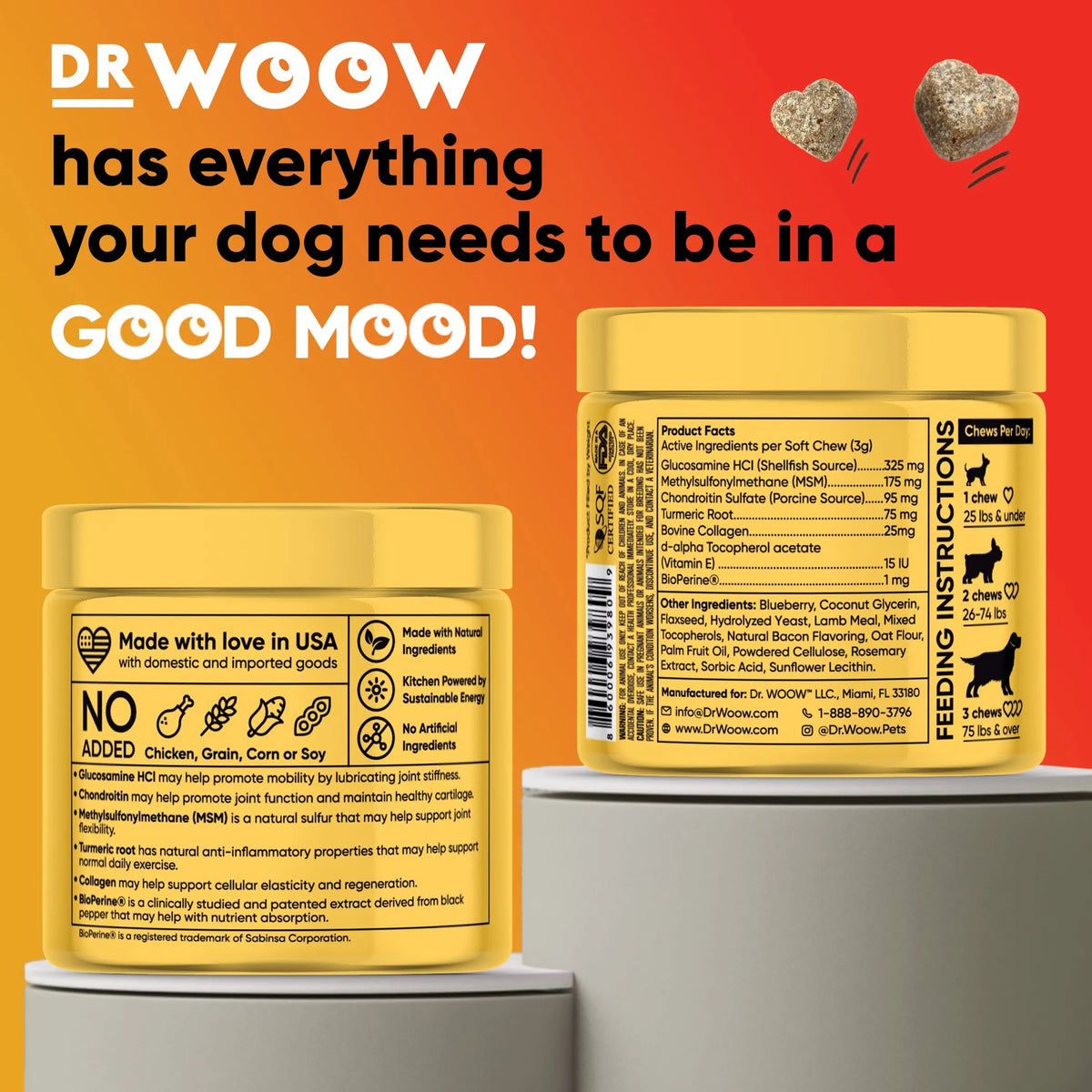 Dr Woow Hip & Joint Soft Chews for Dogs, Glucosamine & Chondroitin