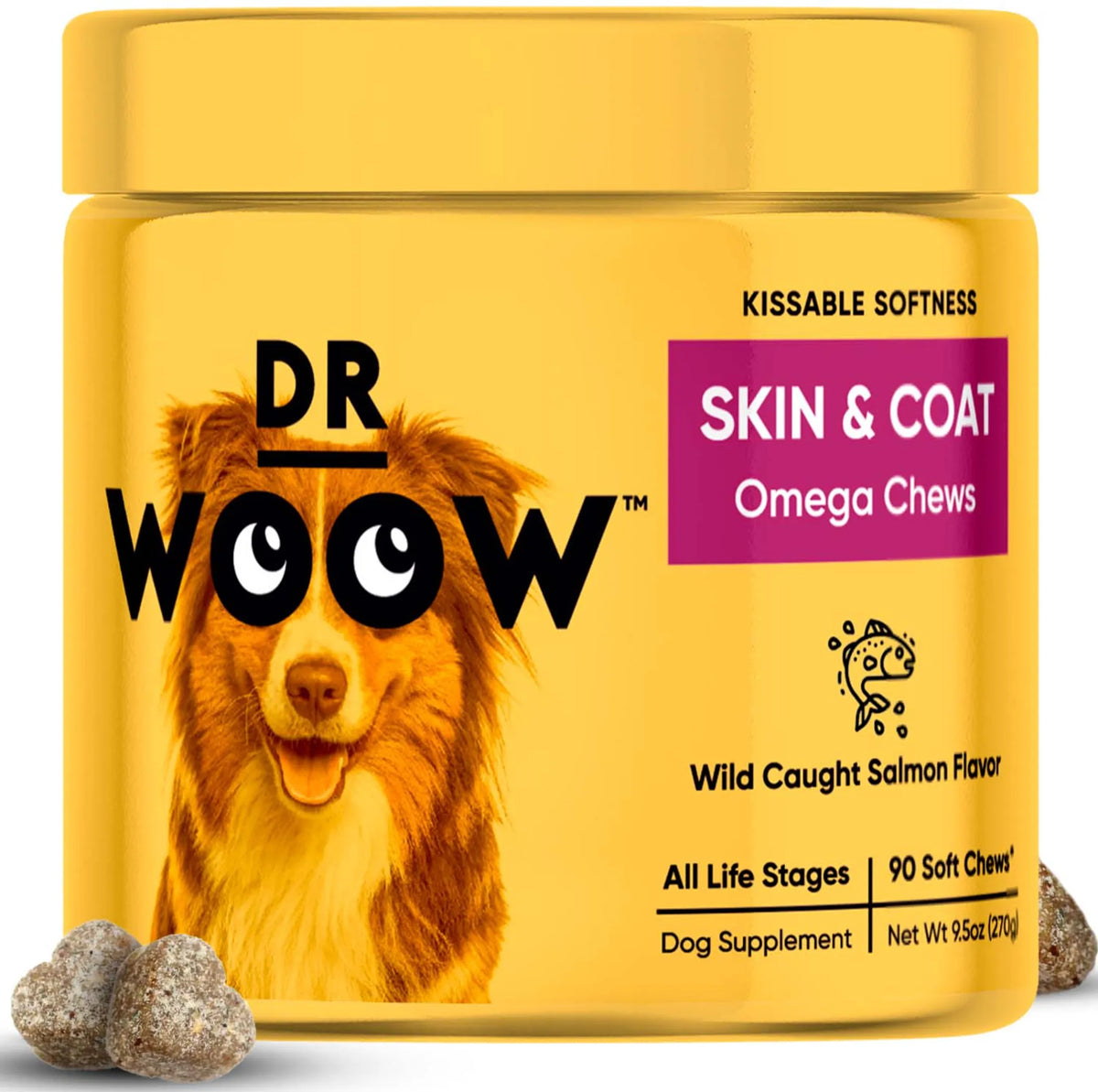 Dr Woow Skin & Coat Soft Chews for Dogs, Wild Alaskan Salmon Oil