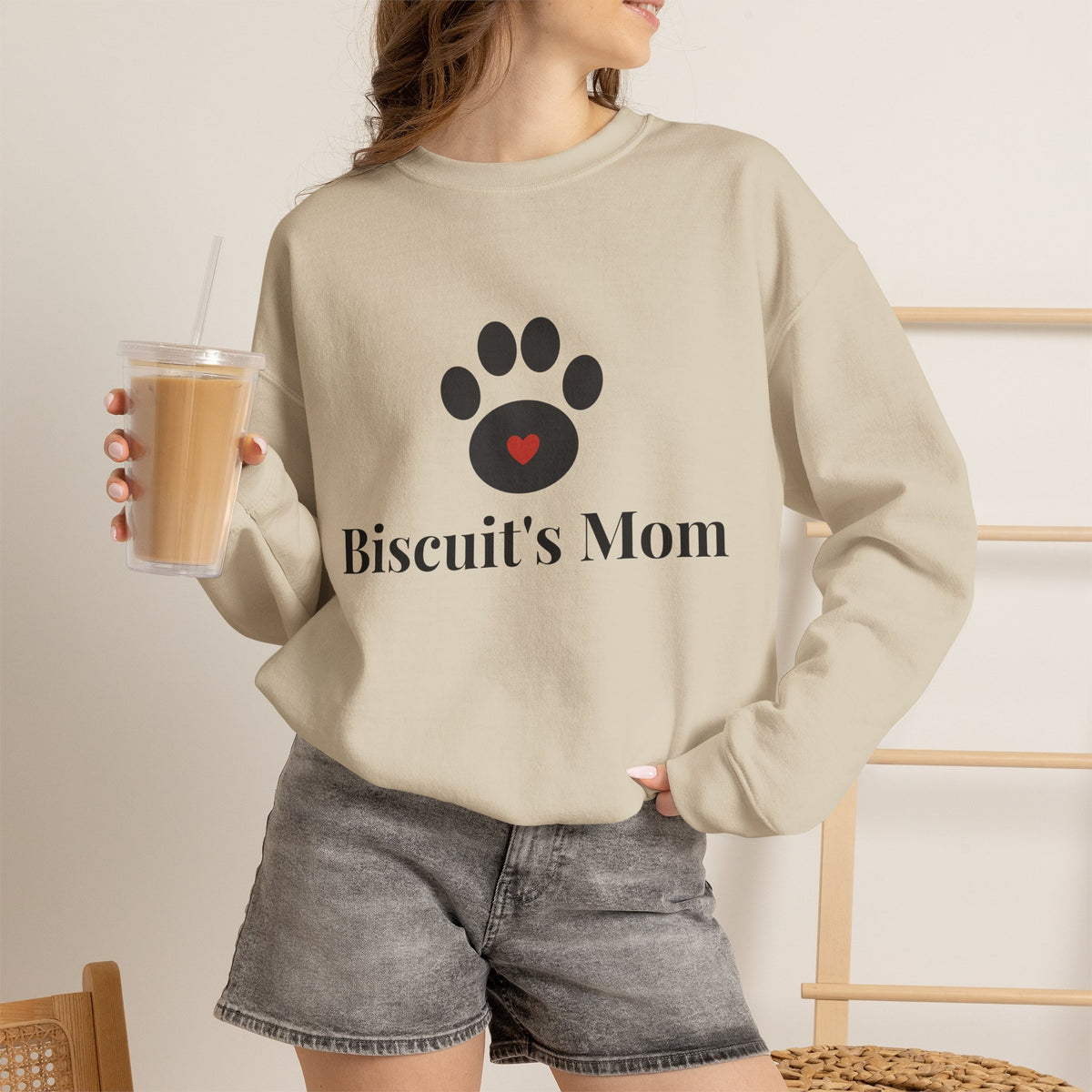 Personalized Dog Mom Sweatshirt with Pet Name - Paw Print Crewneck