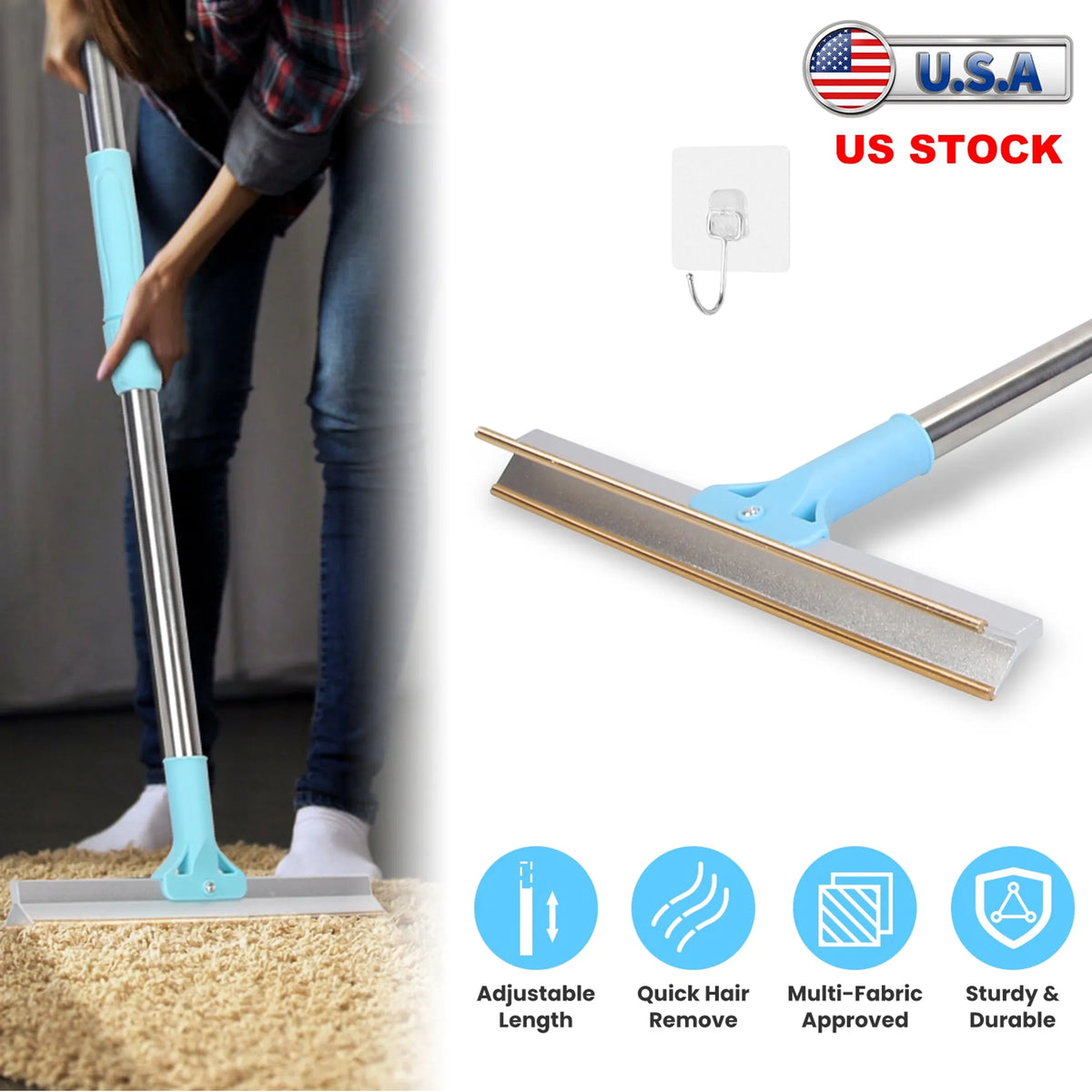 Pet Hair Removal Rake for Carpet and Furniture