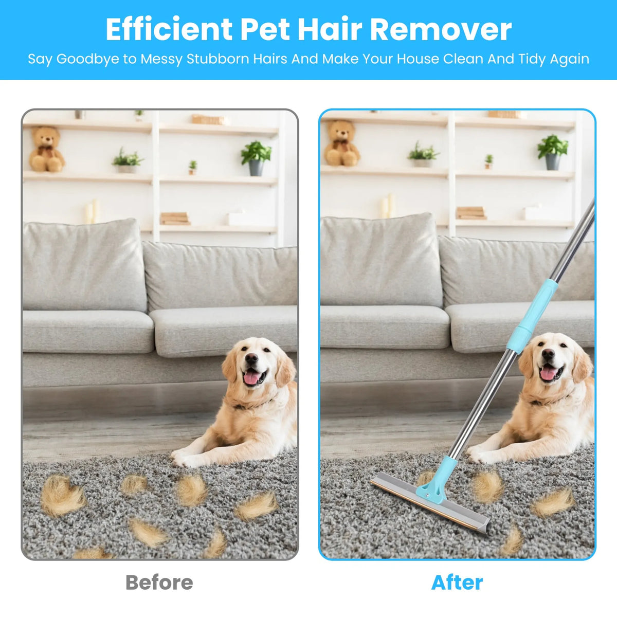 Pet Hair Removal Rake for Carpet and Furniture