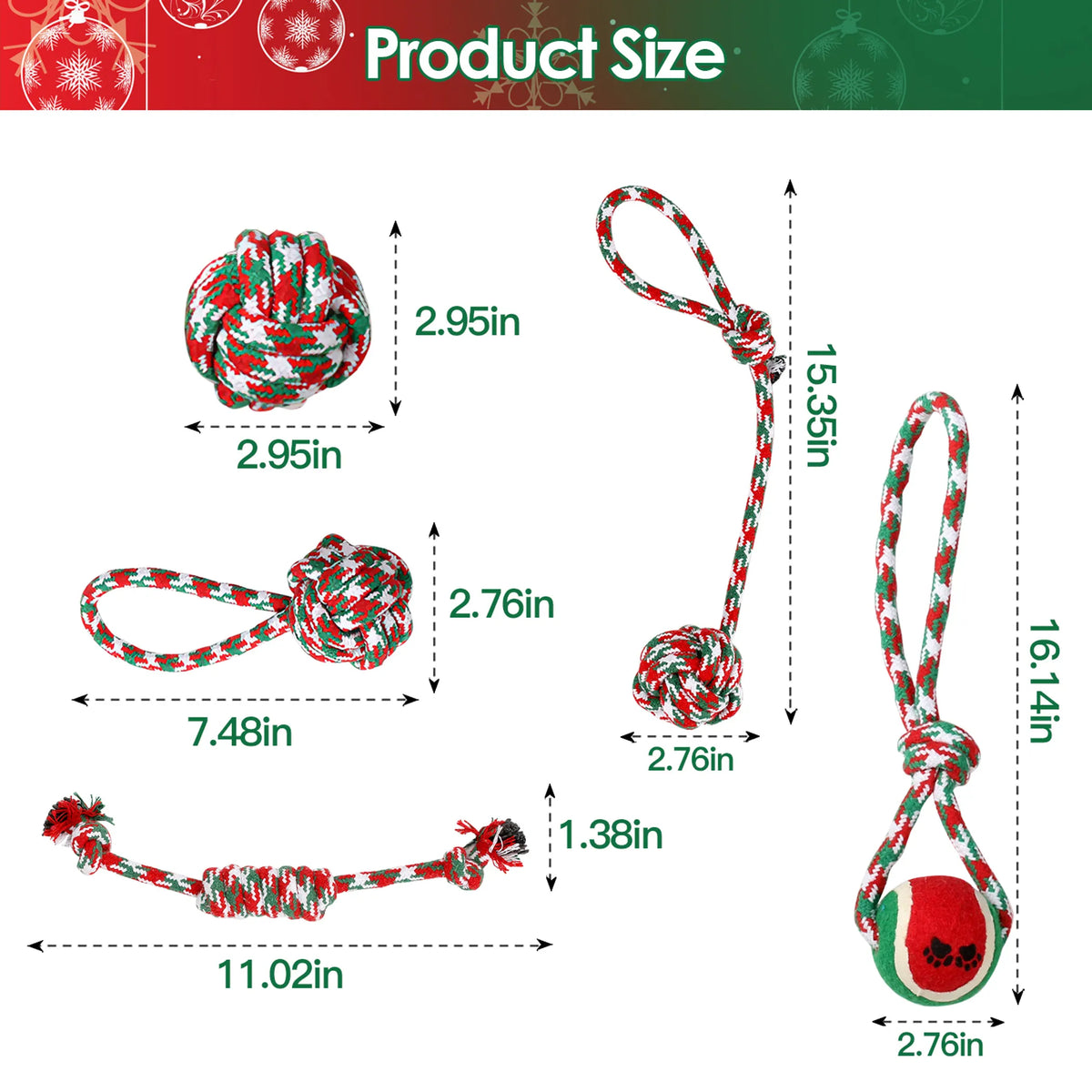 Christmas Rope Toy Set for Dogs, 5 Pieces