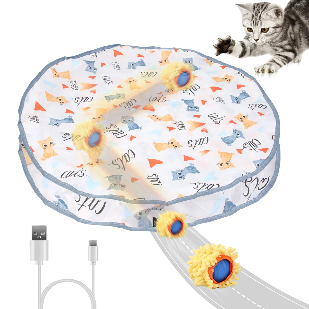 Rechargeable Rolling Ball Cat Toy with Pouch