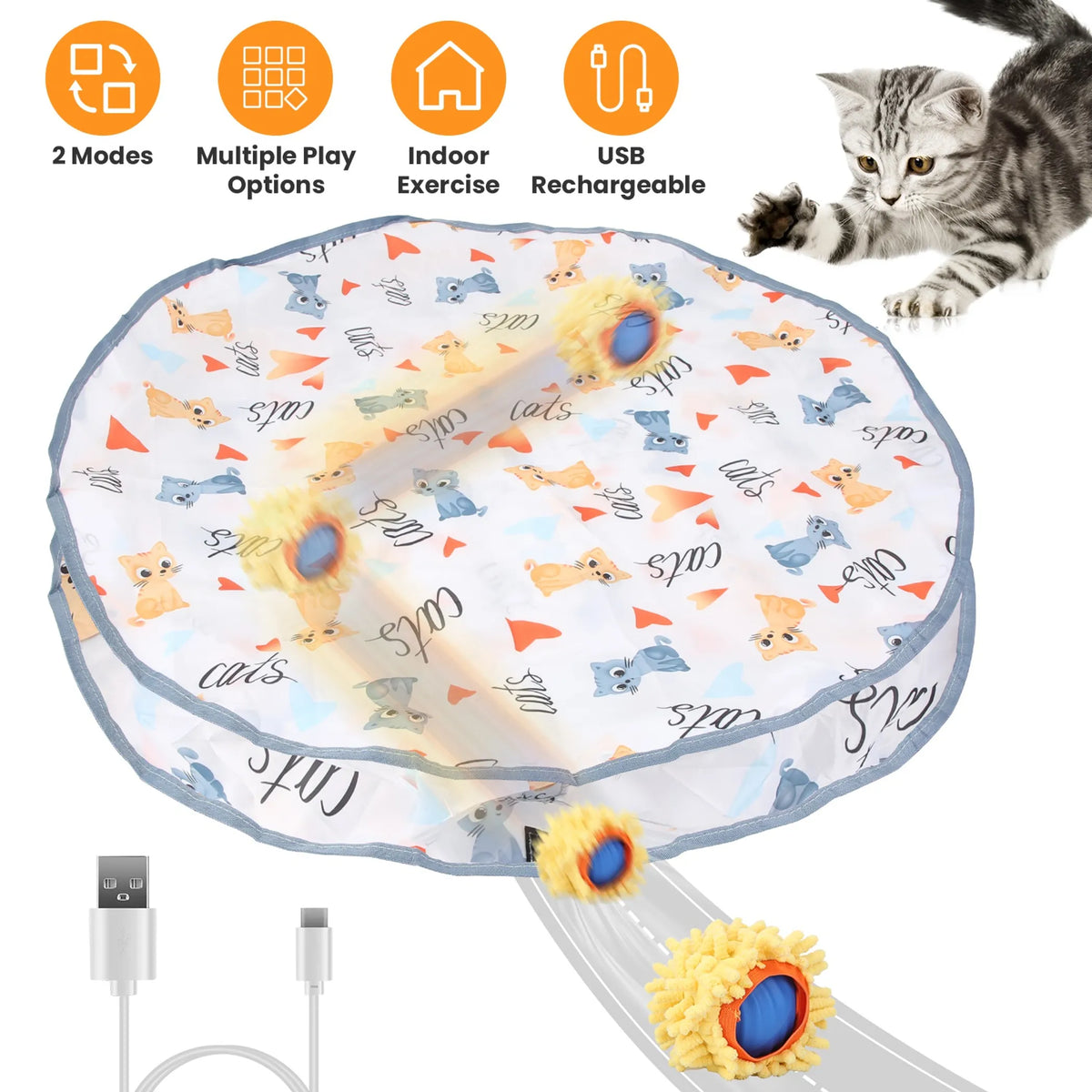 Rechargeable Rolling Ball Cat Toy with Pouch