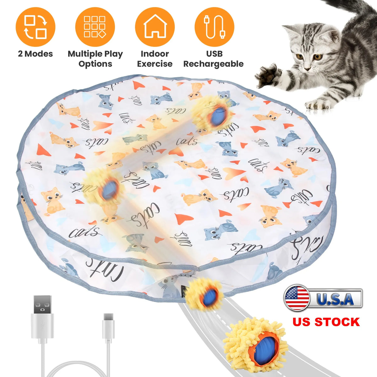 Rechargeable Rolling Ball Cat Toy with Pouch