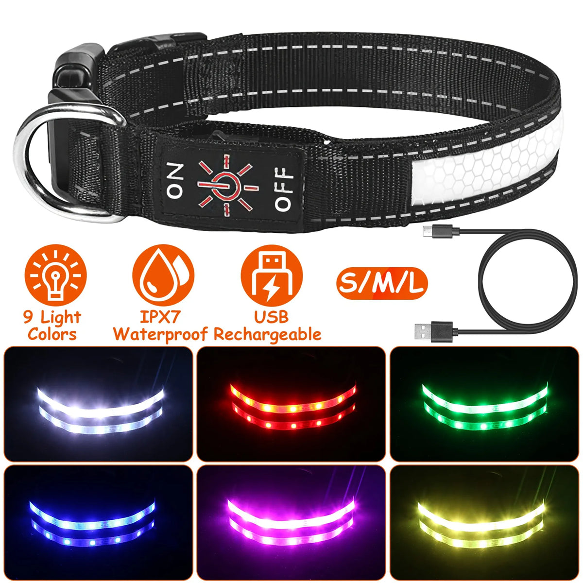 Light-Up LED Dog Collar for Night Walks