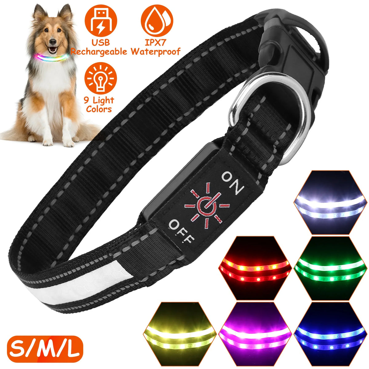 Light-Up LED Dog Collar for Night Walks