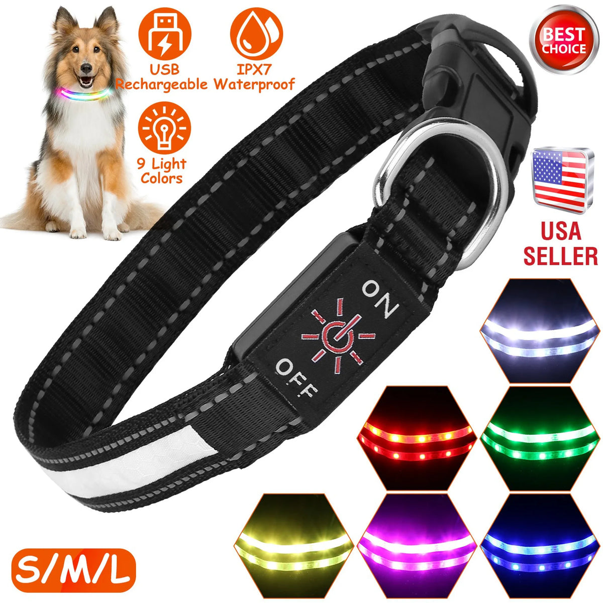 Light-Up LED Dog Collar for Night Walks