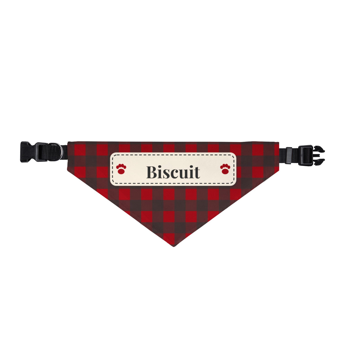 Personalized Dog Bandana with Name - Buffalo Plaid Holiday Pet Bandana, Clip-On Collar Slide