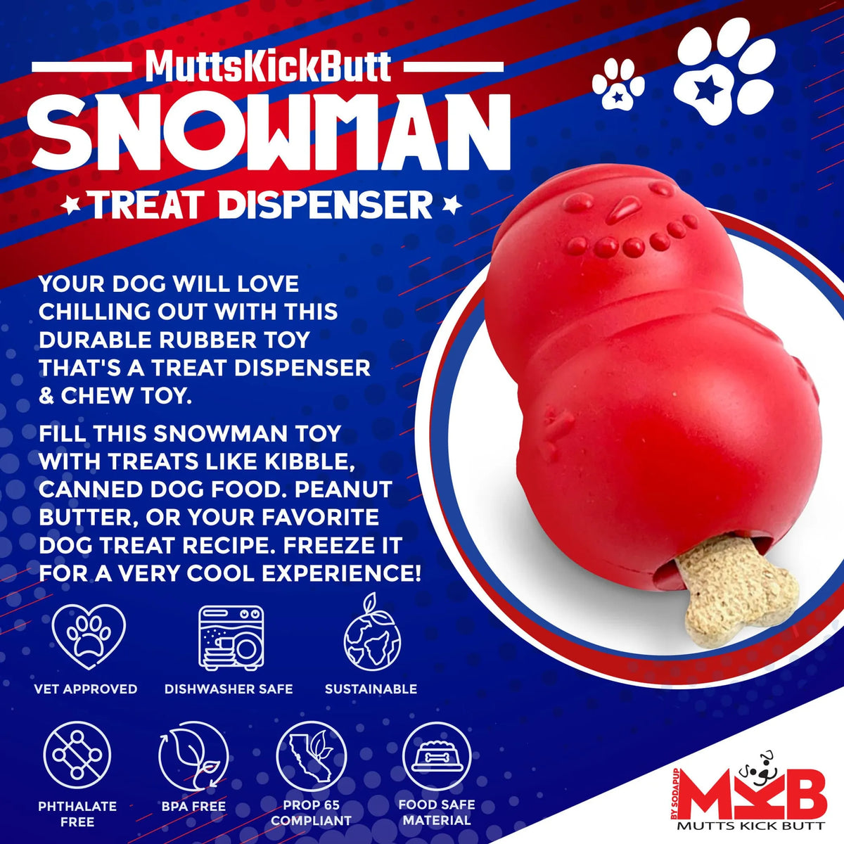 SodaPup Snowman Chew Toy for Large Dogs, Durable Rubber