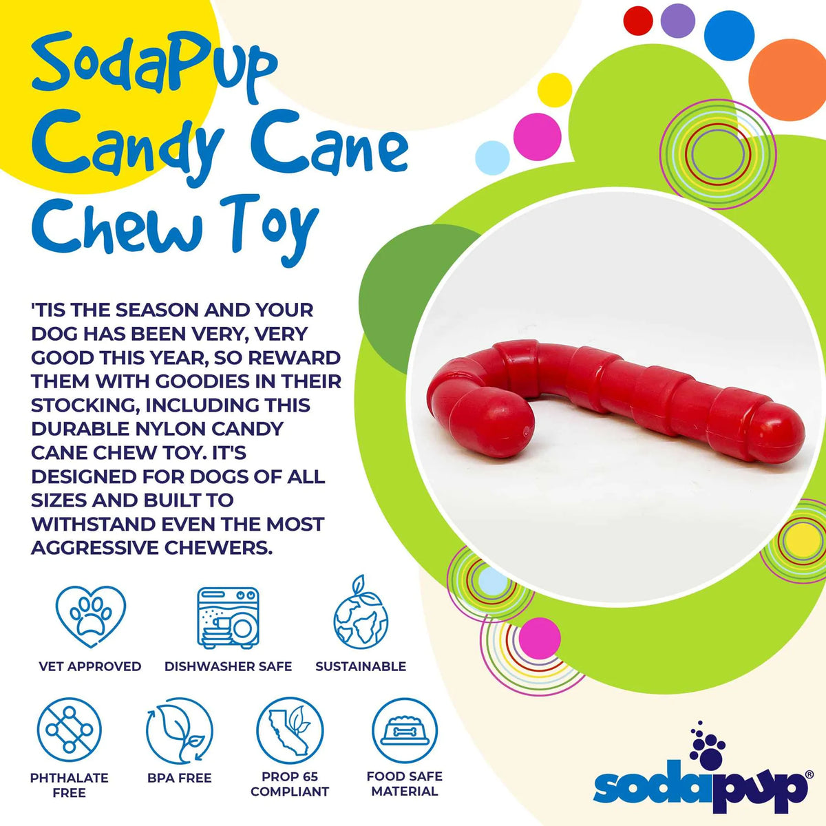 SodaPup Candy Cane Nylon Chew Toy for Power Chewers