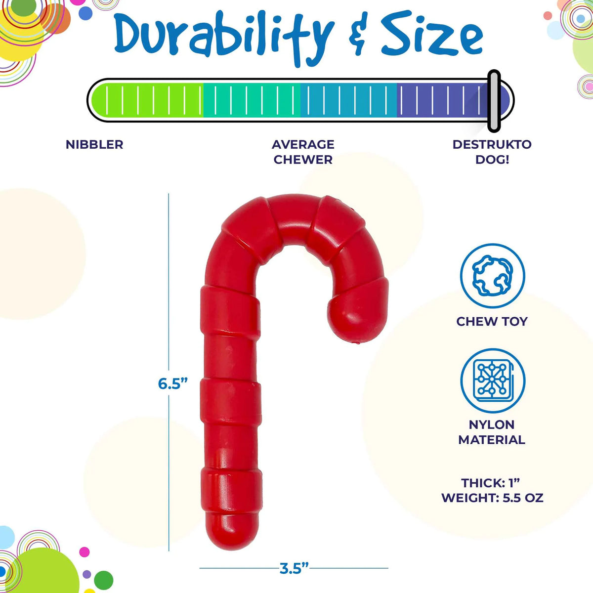 SodaPup Candy Cane Nylon Chew Toy for Power Chewers