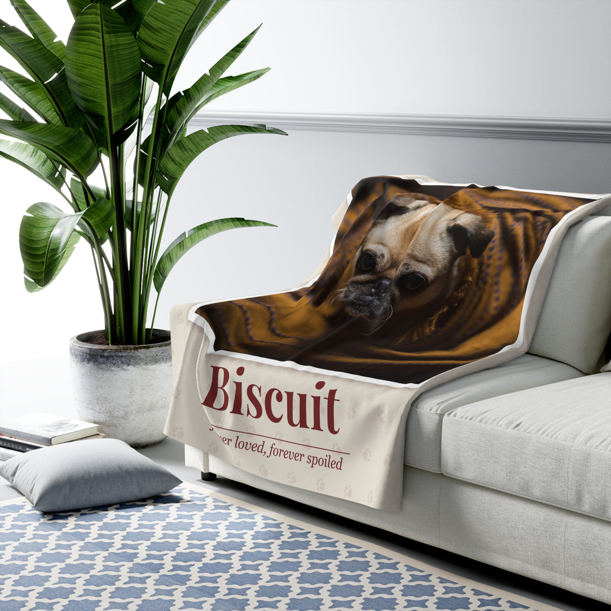 Custom Pet Photo Blanket with Name - Your Dog or Cat on Sherpa Fleece
