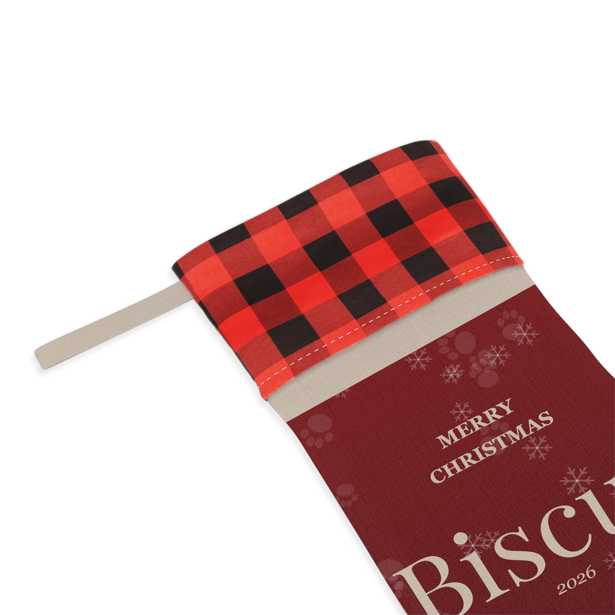 Personalized Pet Christmas Stocking - Custom Dog or Cat Name, Buffalo Plaid Cuff