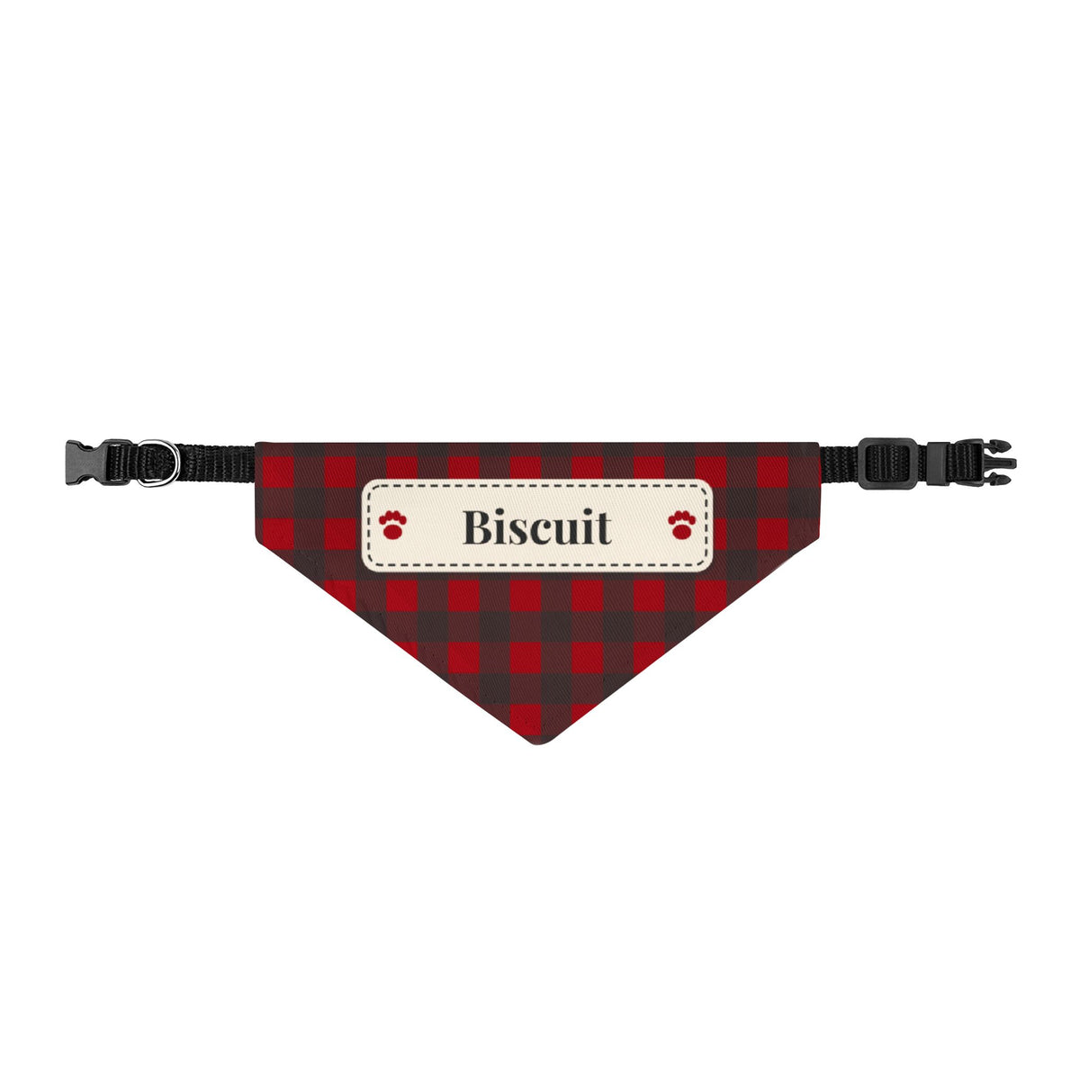 Personalized Dog Bandana with Name - Buffalo Plaid Holiday Pet Bandana, Clip-On Collar Slide