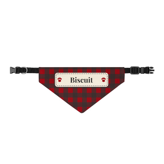 Personalized Dog Bandana with Name - Buffalo Plaid Holiday Pet Bandana, Clip-On Collar Slide